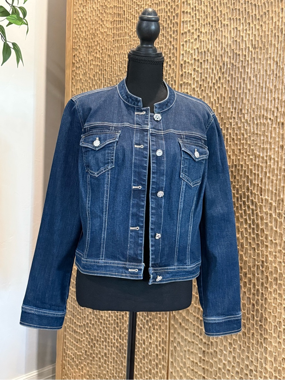 Chico's Indigo Blue Collarless Denim Jacket NEW NEVER WORN No Tags